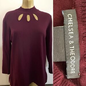 CHELSEA & THEODORE Cutout Burgundy Knit Tunic Top size XL
